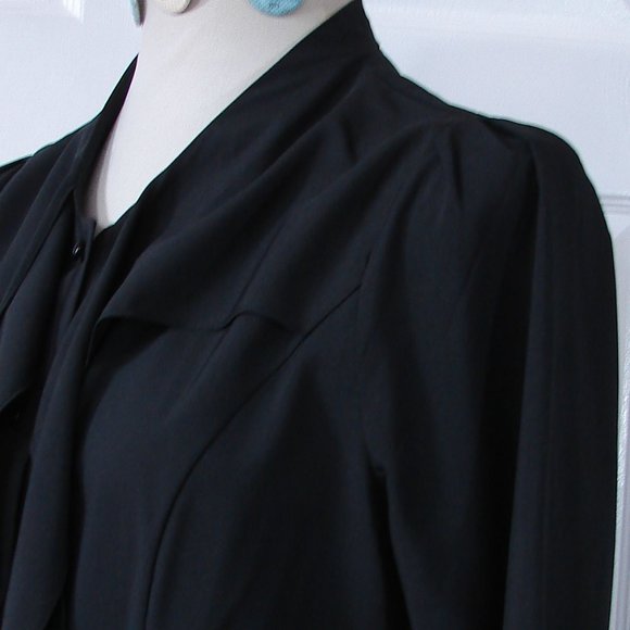 Black 2XL Button Front Shoulder Overlay Tie Business Everyday Classic L/S Blouse - Picture 7 of 11